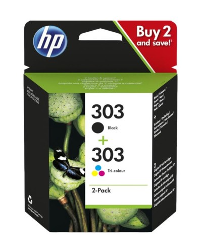 HP 303 Negro + Color Pack de 2 Cartuchos de Tinta Originales - 3YM92AE